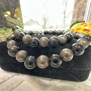 Sterling Silver Pearl & Onyx Beaded Necklace